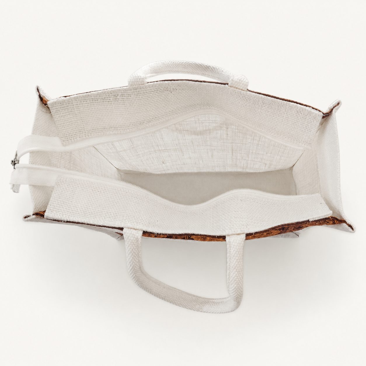 White jute Sambalpuri bag — top view looking into the open bag