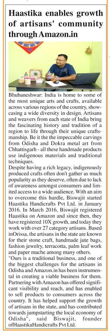 Orissa Today article: Haastika enables growth of artisans community through Amazon.in